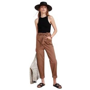 Anthropologie Ellie Embroidered Cotton Utility Pants with Belt 2 Tan